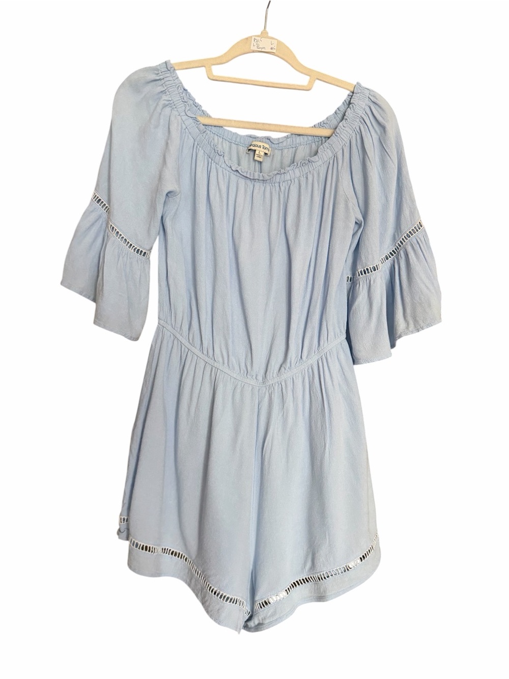 Jealous Tomato Light Blue Off-Shoulder Romper